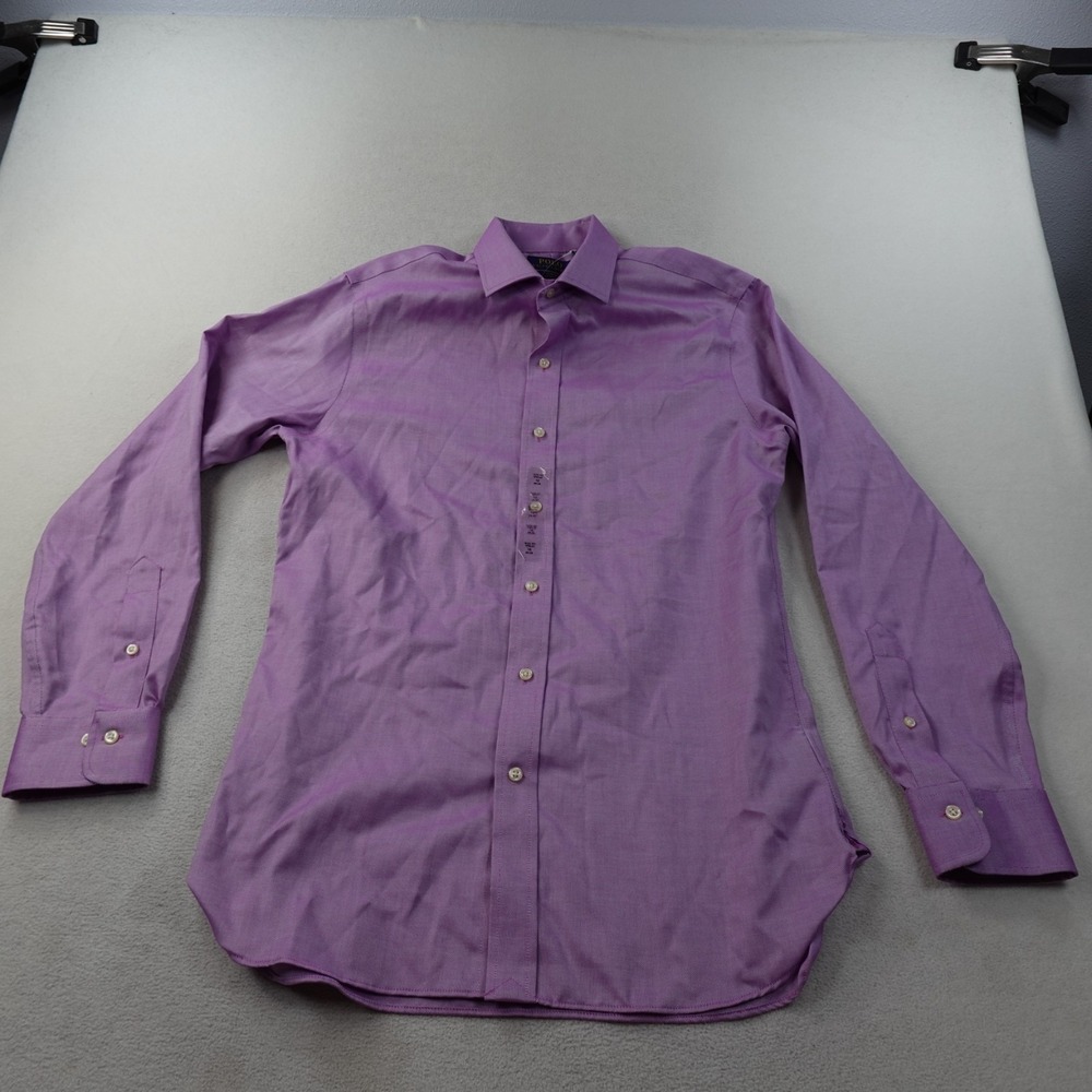 Polo Ralph Lauren Dress Shirt Mens 16 Purple Slim Fit Easy Care Button Up Pony